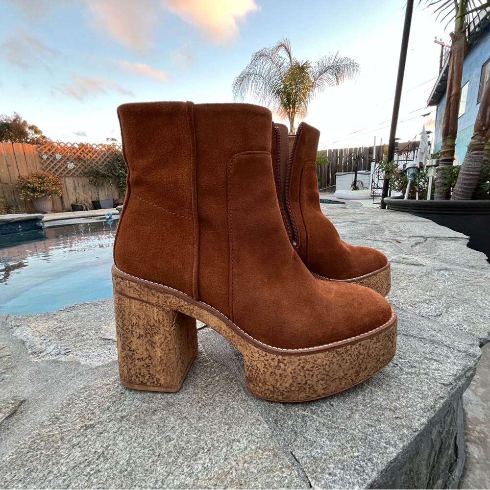 Zara Brown Suede Heeled Boots with Chunky Platform